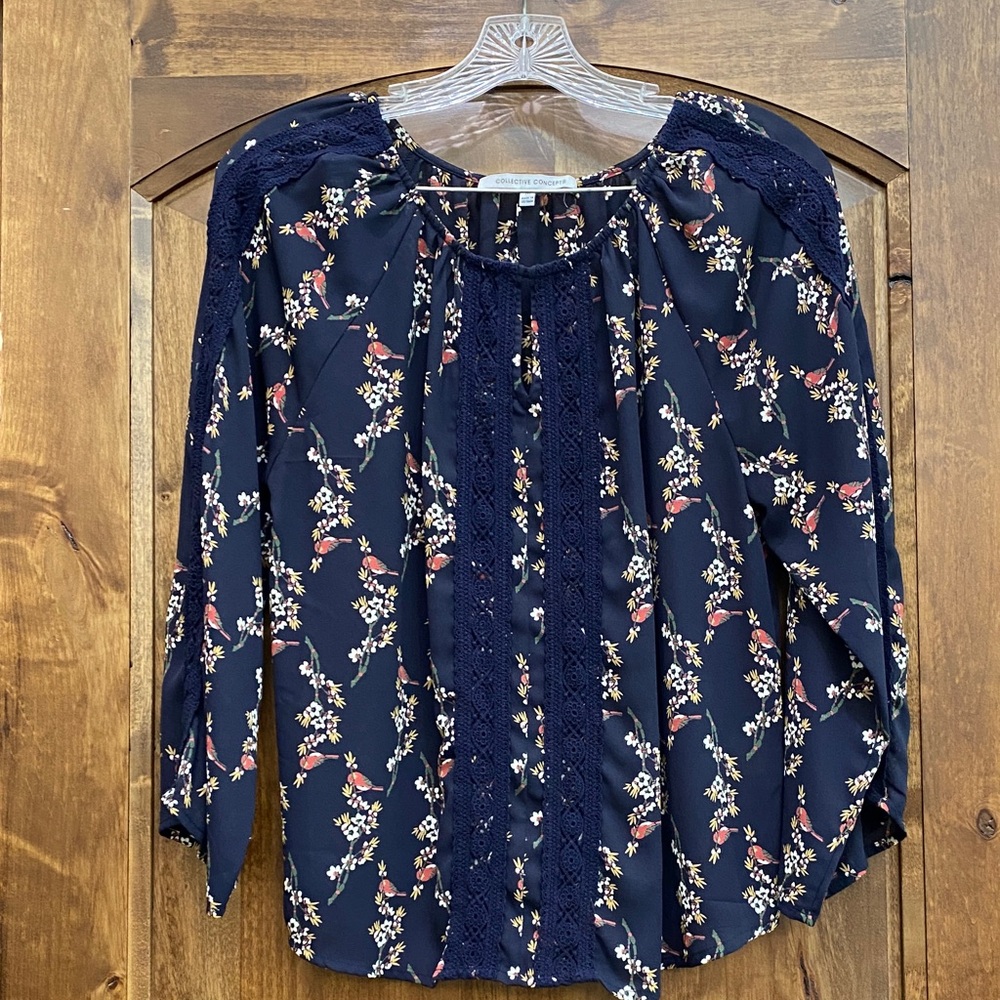Navy Floral Blouse
